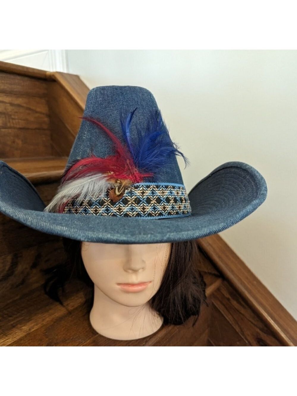 Vintage western 60's blue denim cowboy hat. Size 7-7 1/8 - Picture 8 of 16
